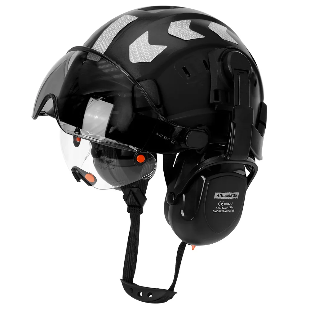 Bau-Schutzhelm Mit Visier, Integrierter Brille Und Ohrenschützern – Komplettset Für Sicherheit