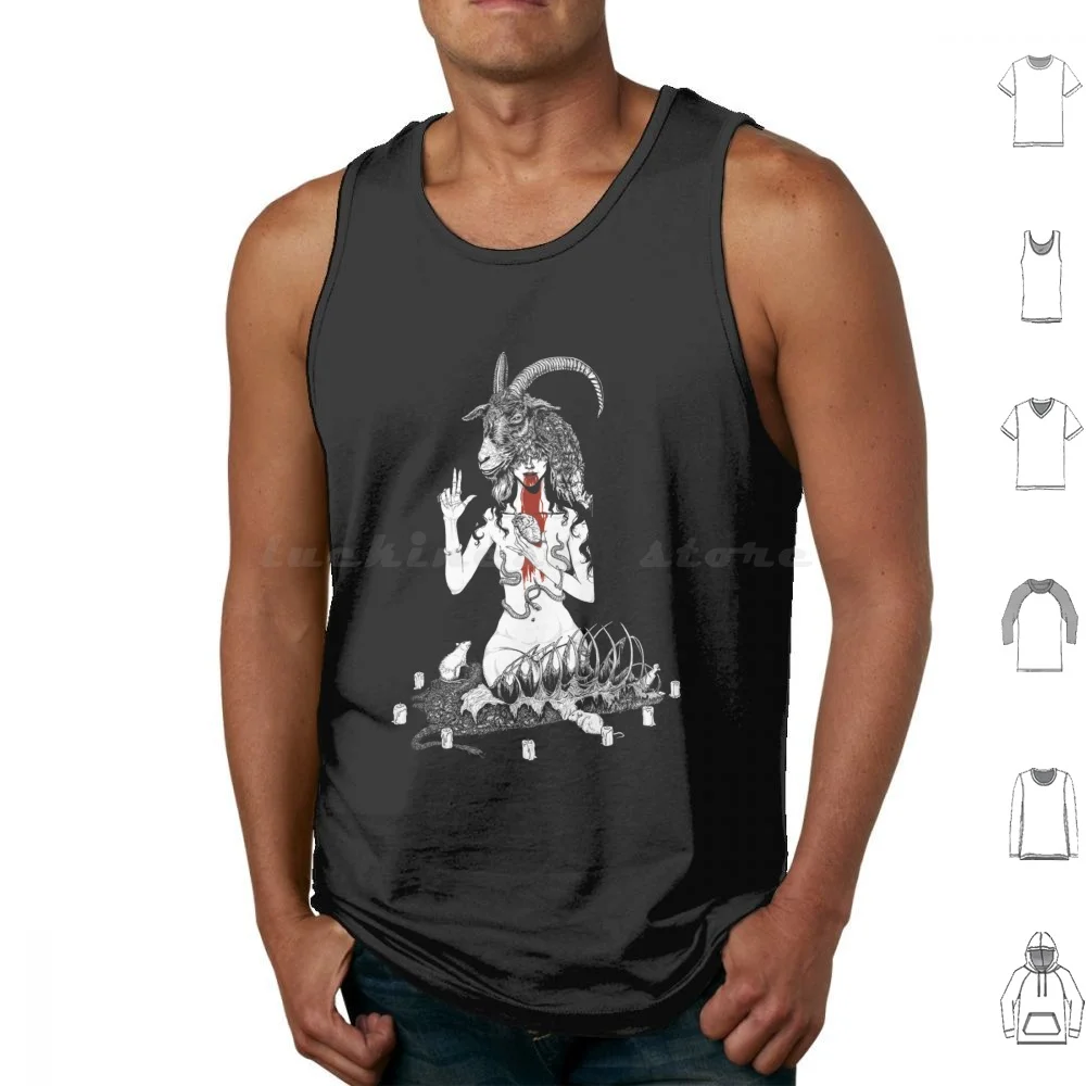 No God But Thyself Tank Tops Print Cotton Satanic Satan Baphomet Satanic Temple Satanist Satanism Lucifer Pentagram Devil