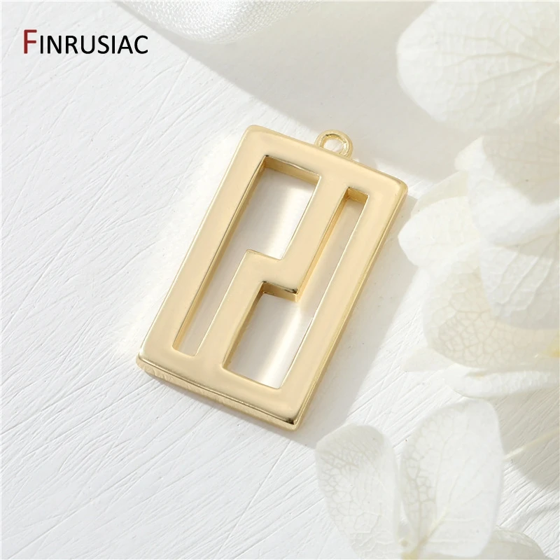 Suministros para hacer collares y colgantes DIY, abalorio rectangular hueco de latón chapado en oro de 14K para accesorios de fabricación de joyas