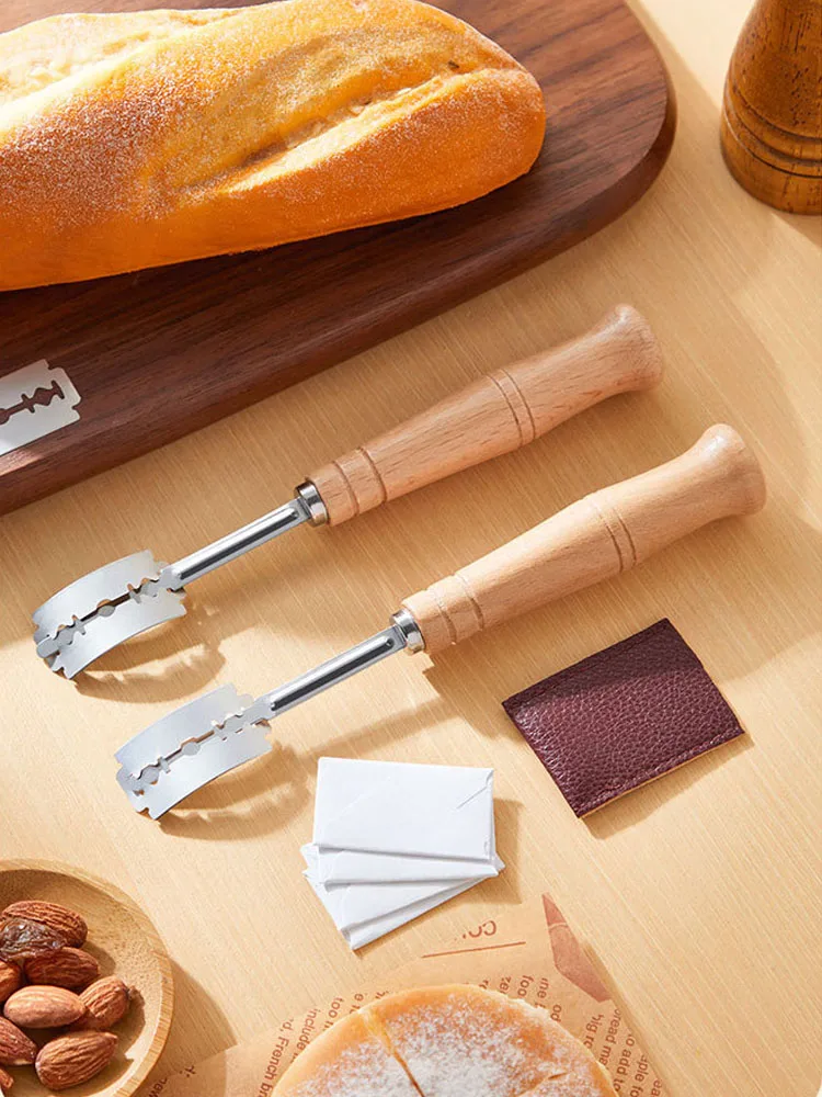 Wood Bread Cutter French Bread Blades Kitchen Gadgets Wood Long Handle Baking Accessory European Style Curved Arch Toast Knife