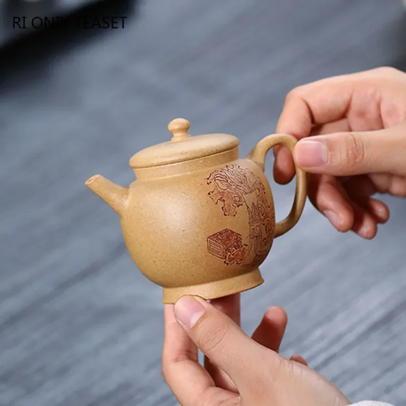 120ml Chinese Yixing Purple Clay Teapots Handmade Small Capacity Tea Pot Raw Ore Section Mud Kettle Household Zisha Tea Set