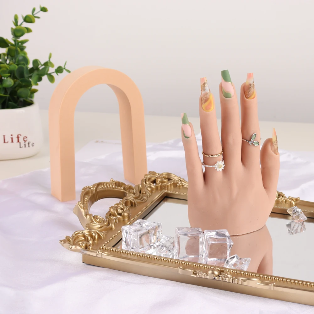 Silicone Practice Hand for Nail Art with Tips Mannequin with Flexible Fingers Adjustment Jewelry Display Model Moveable Nails