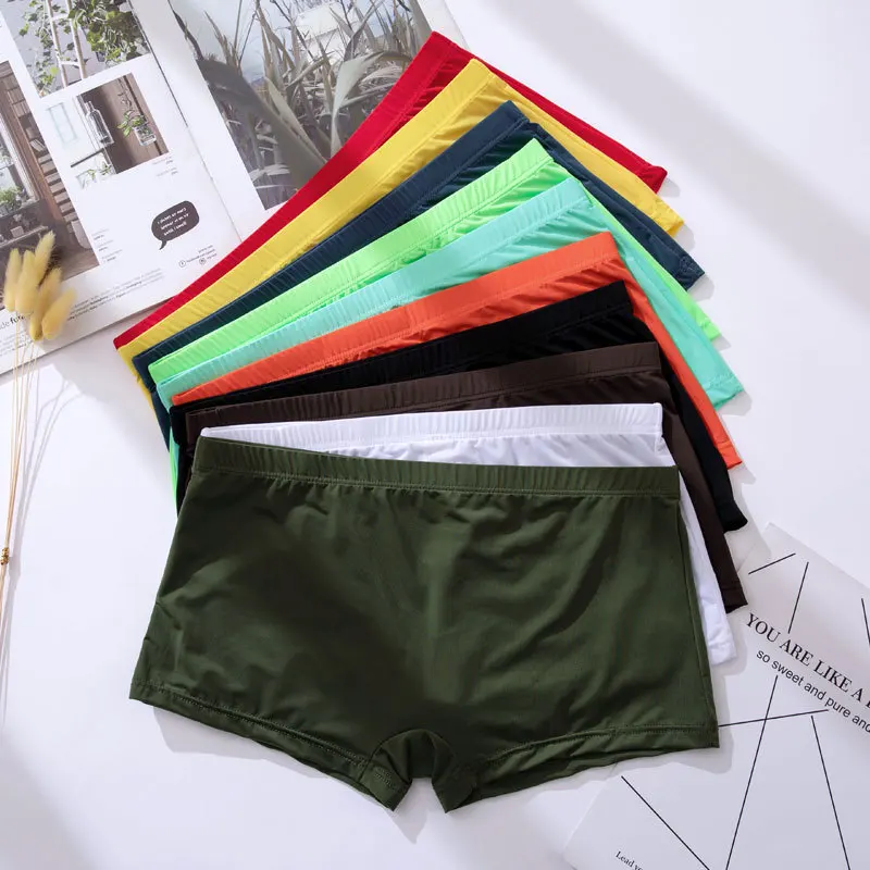 Men\'s Ice Silk Boxer Shorts Youth Candy Color Underpants Ultra-Thin Quick Drying Breathable Comfy Sports Panties Men Sexy Trunks