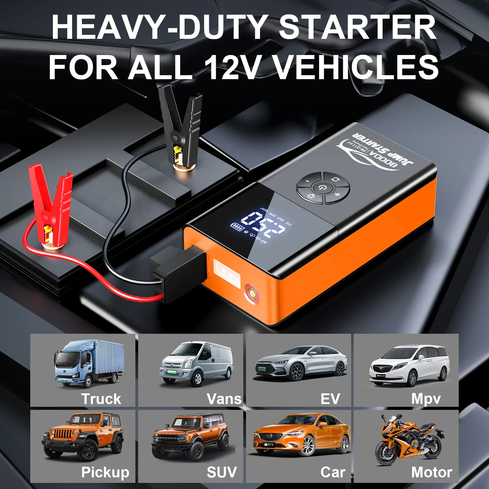 8000amp A 180psi Powerful Car Jumper Multifunction 12v Battery