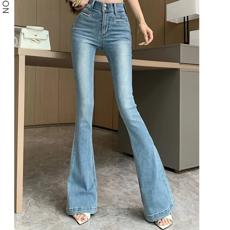 

East Gate Fashion Comfortable New White Denim Pants Slimming Waist High Waist Flared Trousers Women's Premium Jeans