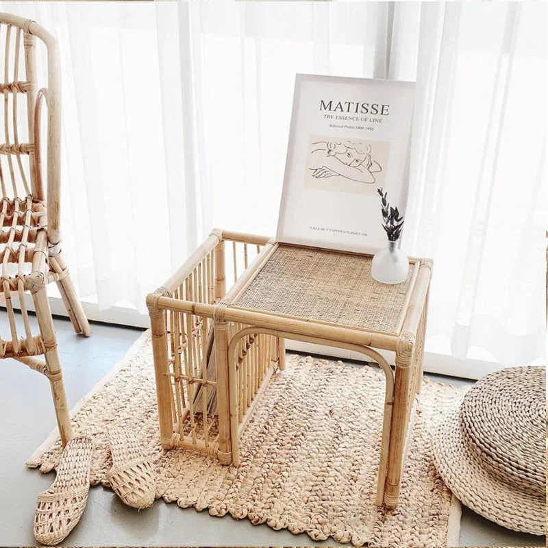 

Rattan Woven Coffee Table Creative Living Room Storage Center Table Tatami Tea Table for Homestay or Korean Bay Window