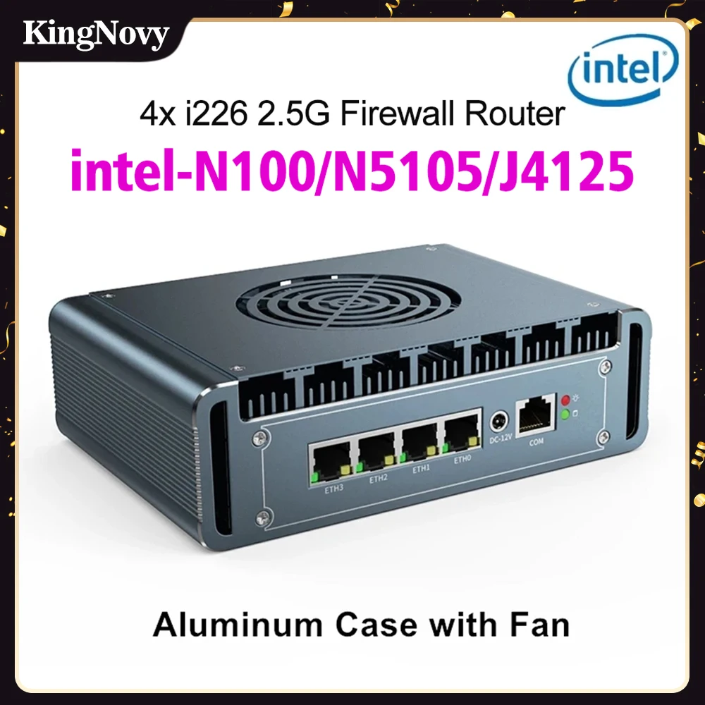 

12th Gen Intel N100 Firewall Router Aluminum with Fan 4x i226 2.5G LAN Celeron N5105 J4125 pfSense PVE Computer Firewall Mini PC