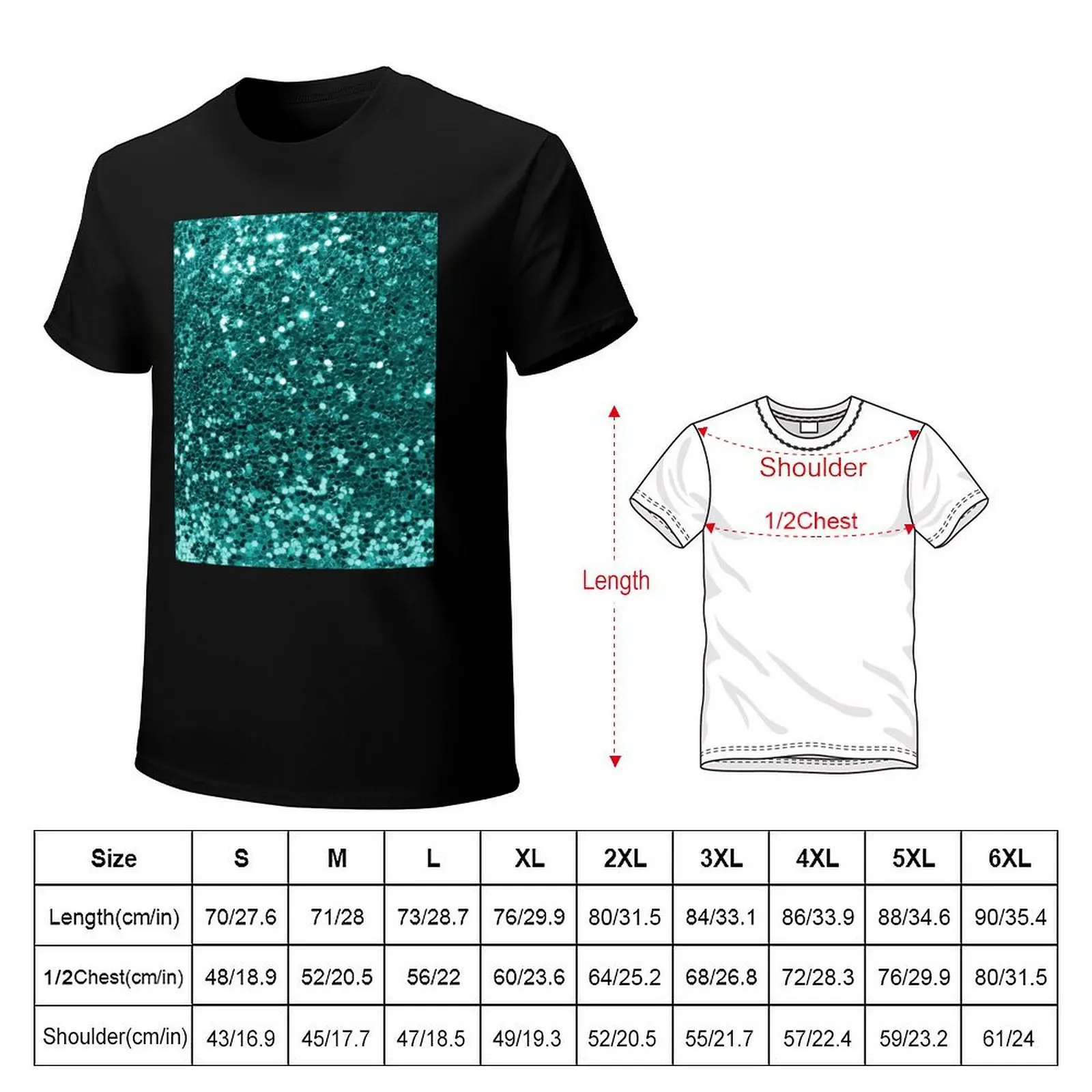 Turquoise Blue Glitter Look Chunky Sequin T-Shirt Fitness Training Breathable Tee