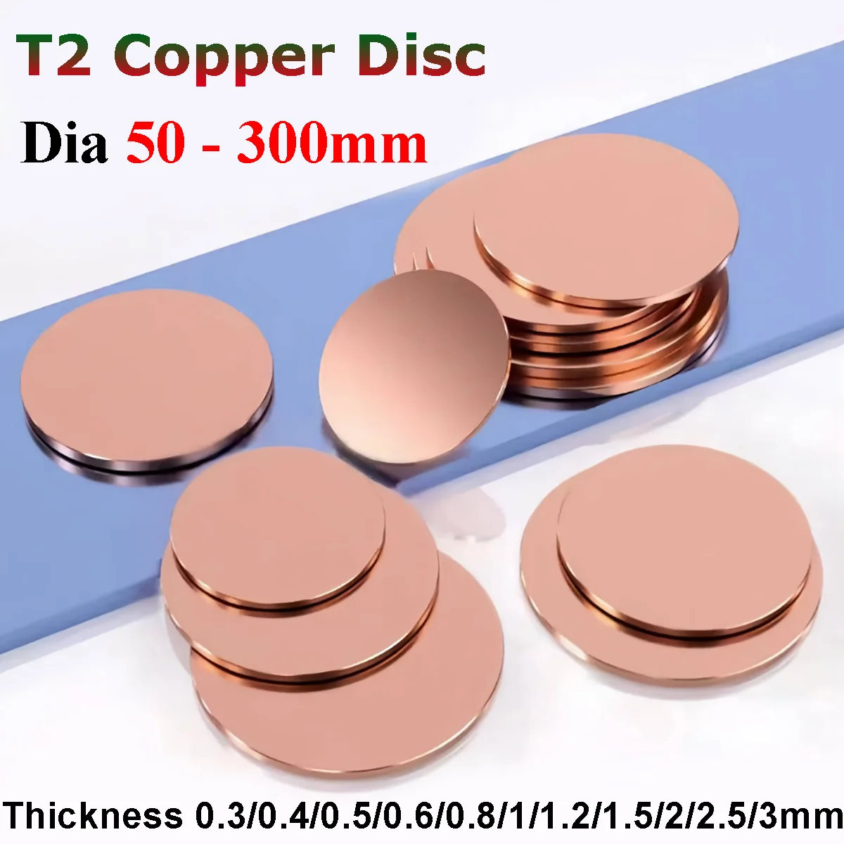 T2 Copper Disc Pure Copper Round Plate Circular Sheet Diameter 50mm - 300mm Thickness 0.3/0.4/0.5/0.6/0.8/1/1.2/1.5/2/2.5/3mm