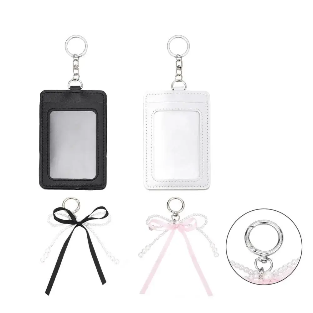 Stylish INS Style Cute Photocard Holder Decorative Protective Girls Photocard Case Soft PU Pearl Bow ID Card Case Bank Card