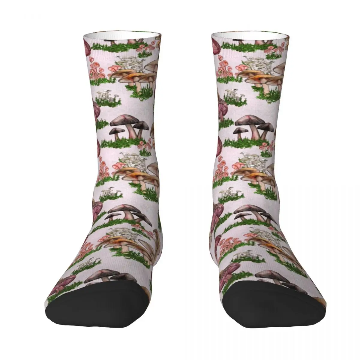 Linen Mushrooms Stockings Forest Nature Flowers Graphic Casual Socks Autumn Non Slip Socks Men's Cycling Quality Socks