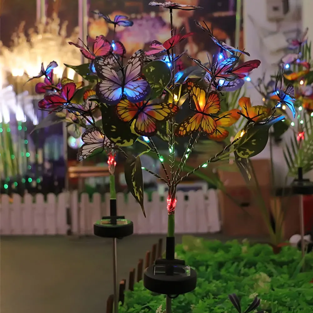 2 Pack Solar Butterfly Stake Light Swaying Butterfly Light Auto On/Off LED Garden Light Colorful Solar Lamp for Outdoor Decor