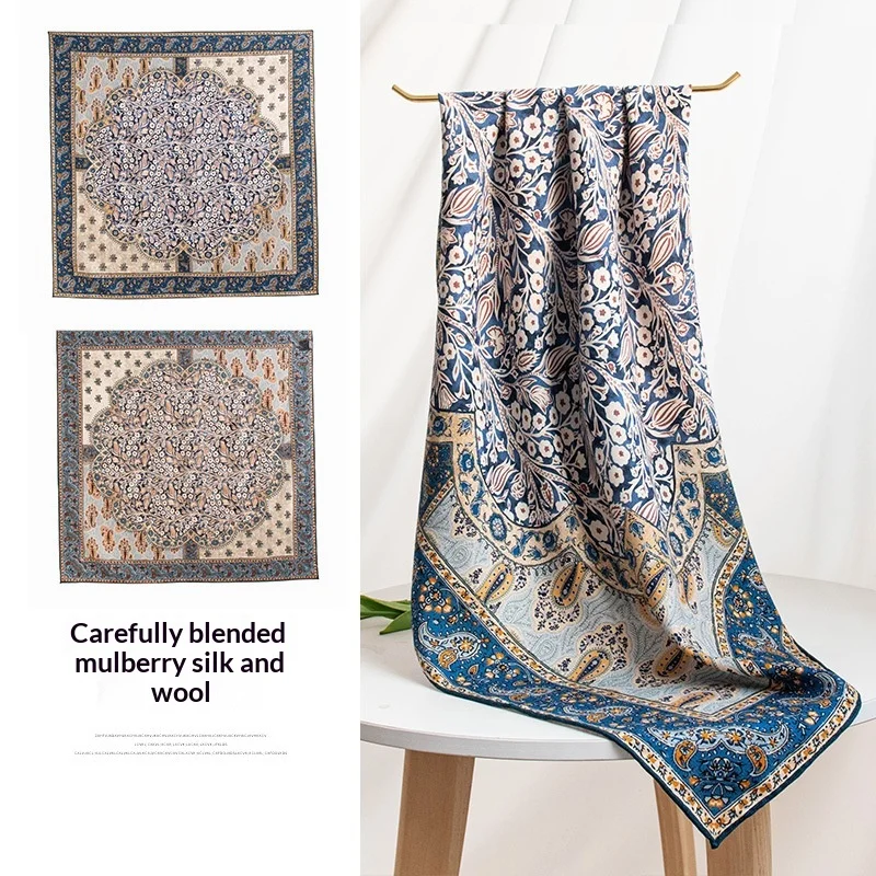 

Шарф-платок из твила с принтом кешью, двусторонний, шерстяной, теплый, классический, элитный