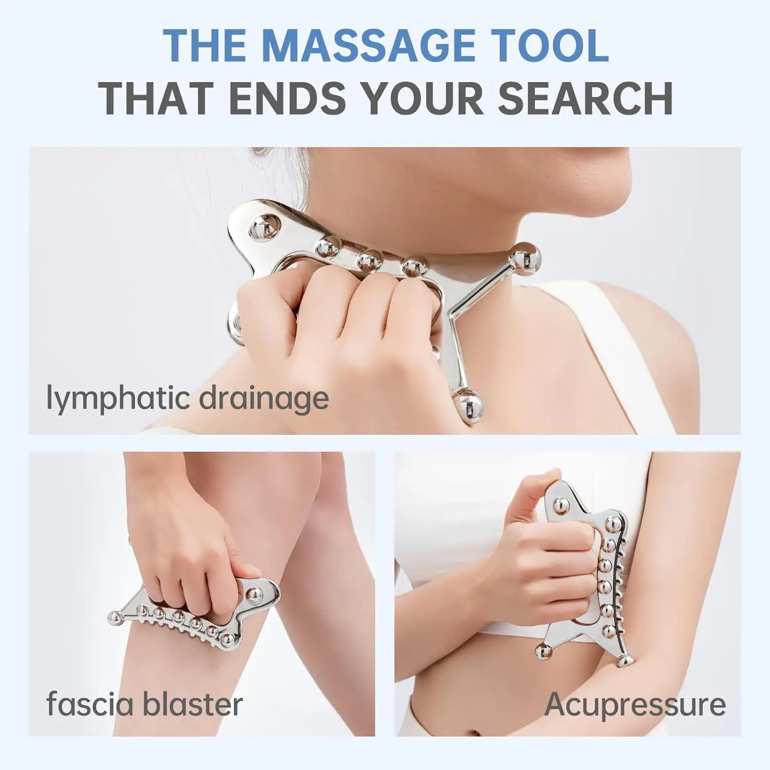 Edelstahl Gua Sha Werkzeug Lymphdrainage Körperformungswerkzeuge für Maderoterapy Muscle Release Trigger Point Massage Tool – Detail 5