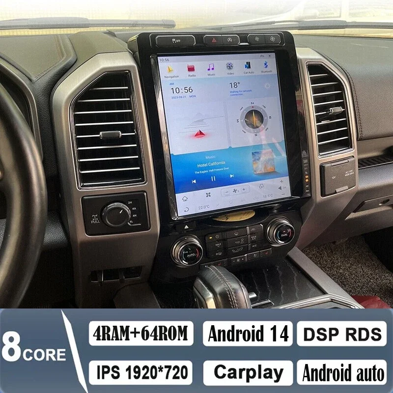 

12,1-дюймовый Android-экран для Ford F150 2015-2019, автомобильная магнитола с беспроводным CarPlay, вертикальный мультимедийный центр 2 Din, GPS, DSP