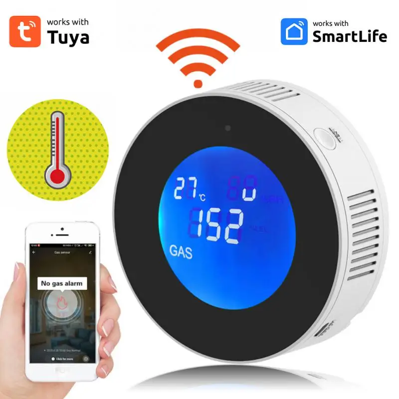 Tuya-Detector de Vazamento de Gás Combustível, WiFi, Sensor de Gás Natural, Smart Home Alarm, Smart Life, Controle APP