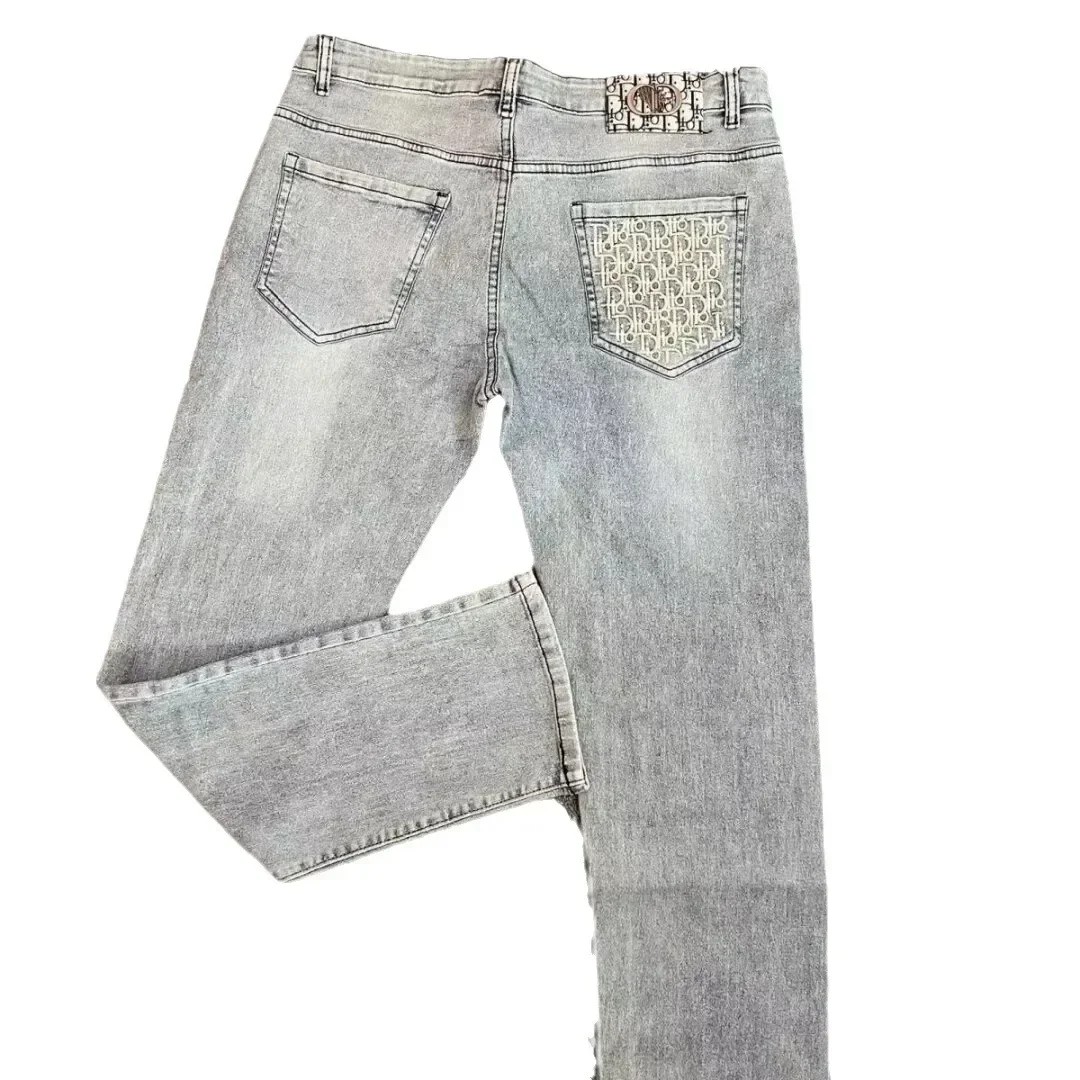 Pop Autumn트렌디 브랜드 남성용 스트레이트 레그 청바지 슬리밍 캐주얼 크롭 팬츠 캠퍼스 소셜화 및 레저를 위한 학생 스타일