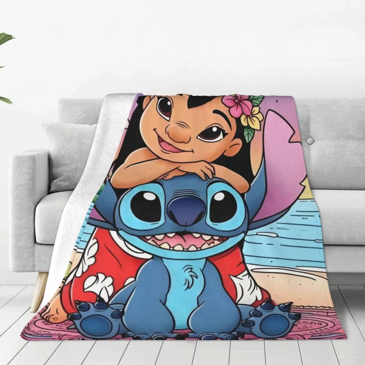 Stitch Cartoon Warm Soft Blanket Airplane Travel Plush Throw Blanket Comfortable Couch Chair Flannel Bedspread Sofa Bed Cover