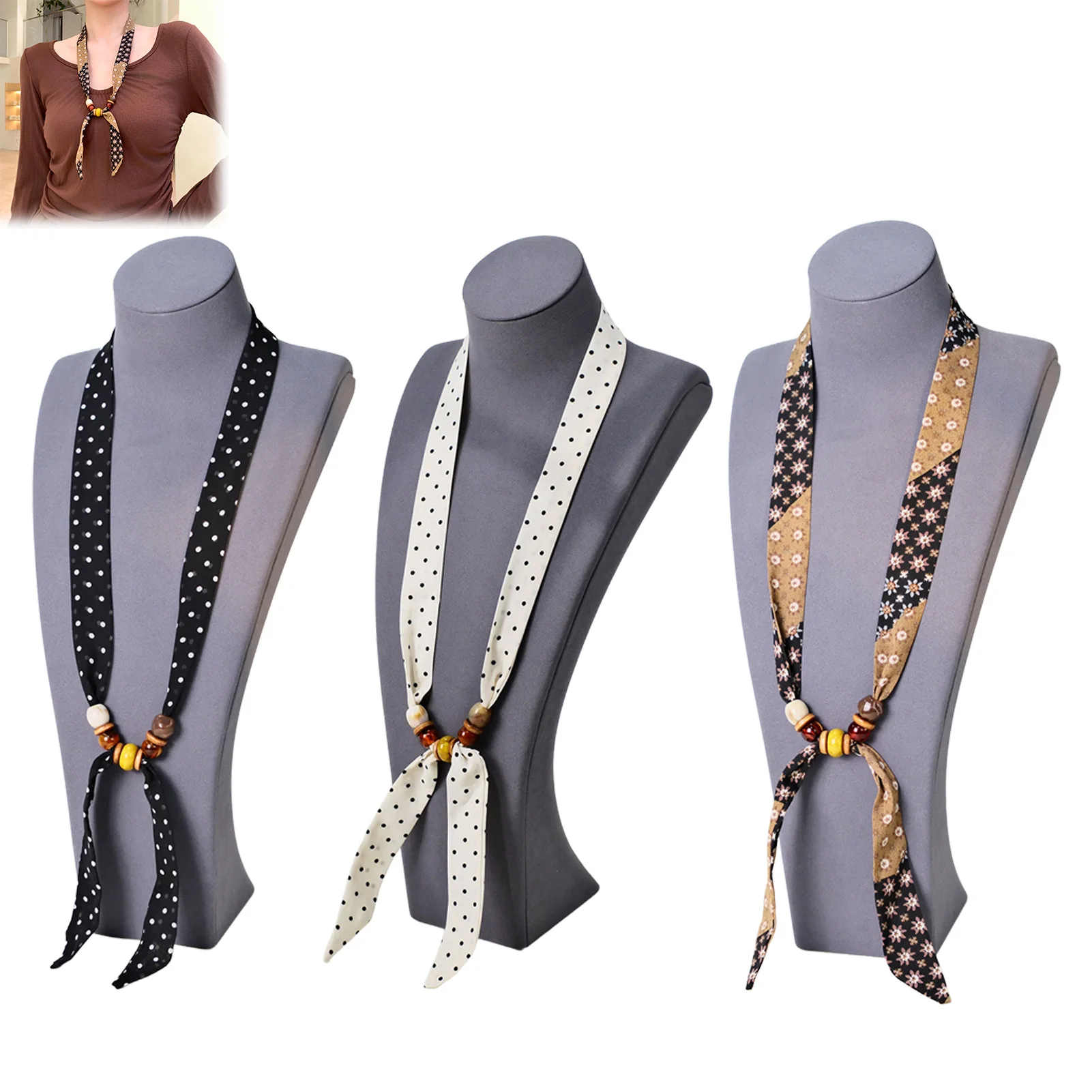 

Women Retro Polka Dot Scarf Necklace Lightweight Artistic Design Versatile Chokers For Casual And Formal Occasions