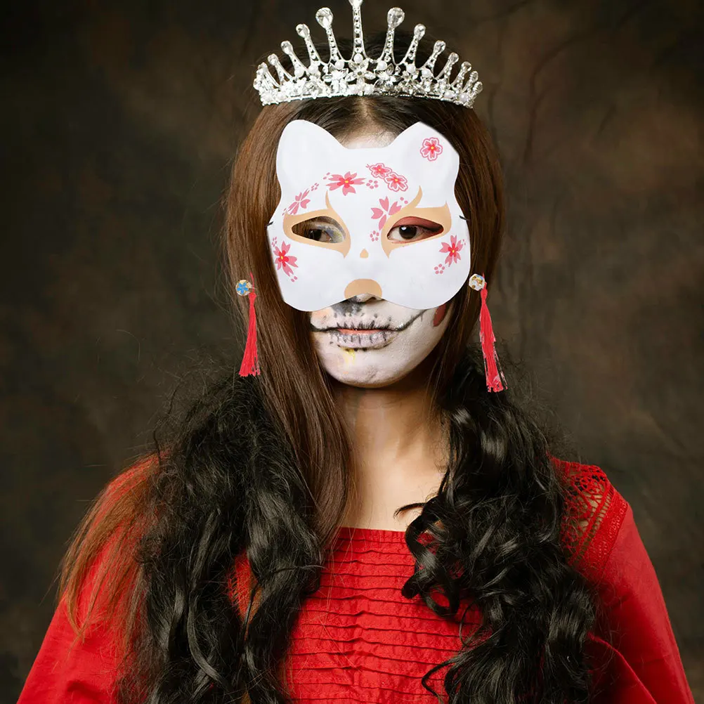 Demi-masque de renard japonais, 2 pièces, masque de mascarade à motif de renard traditionnel pour Cosplay, Festival, fête, spectacle sur scène, accessoire de Costume