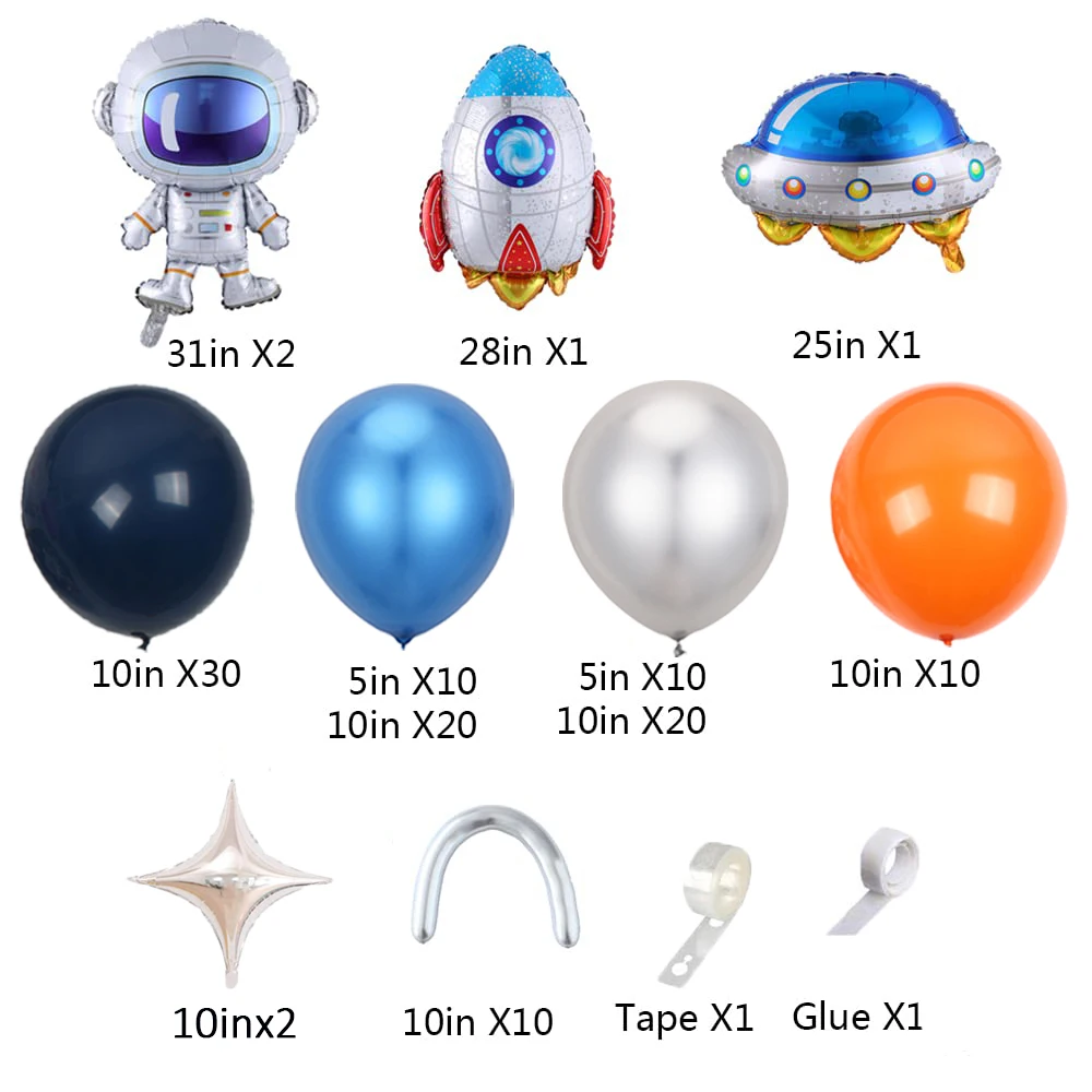 118pcs Outer Space Balloon Garland Kit Universe Rocket Astronaut Foil Balloons for Kids Birthday Galaxy Space Party Decorations