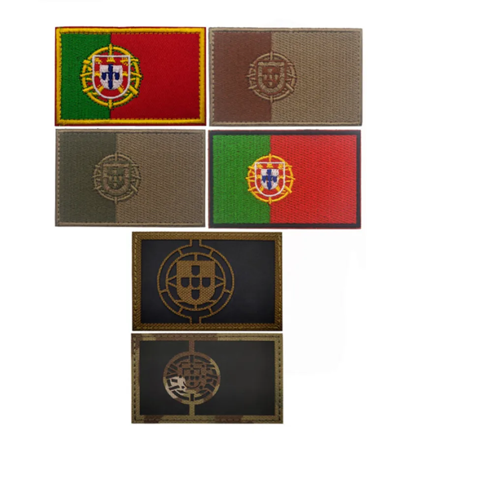 PRT Embroidery Patch Portugal Flag Military Green Hook and Loop Tactical Emblem Badges Applique Embroidered Patches Sewing Ring