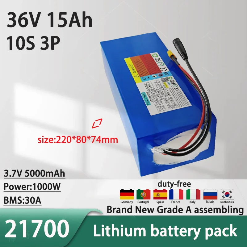

New 36v 15Ah 21700 10s3p Lithium Triangle Battery BMS Lithium ion 1000W Mountain Bike Motorcycle Rechargeable Battery - Duty Fre