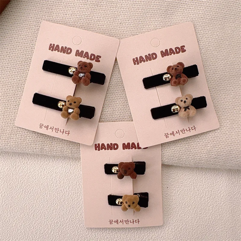 Korean Senior Feeling Sweet Side Clip Broken Hair Side New Velvet Love Bear Hairpin Girl  Bangs Clip