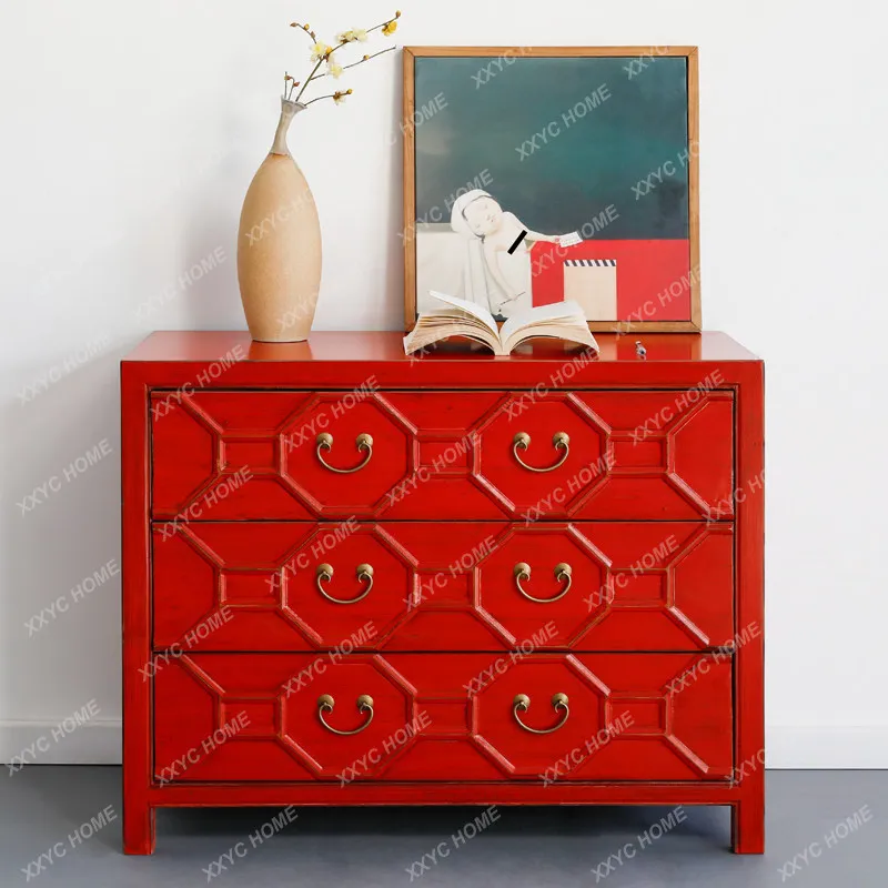 XXSolid wood new Chinese style simple art design retro old bedroom storage multi-function