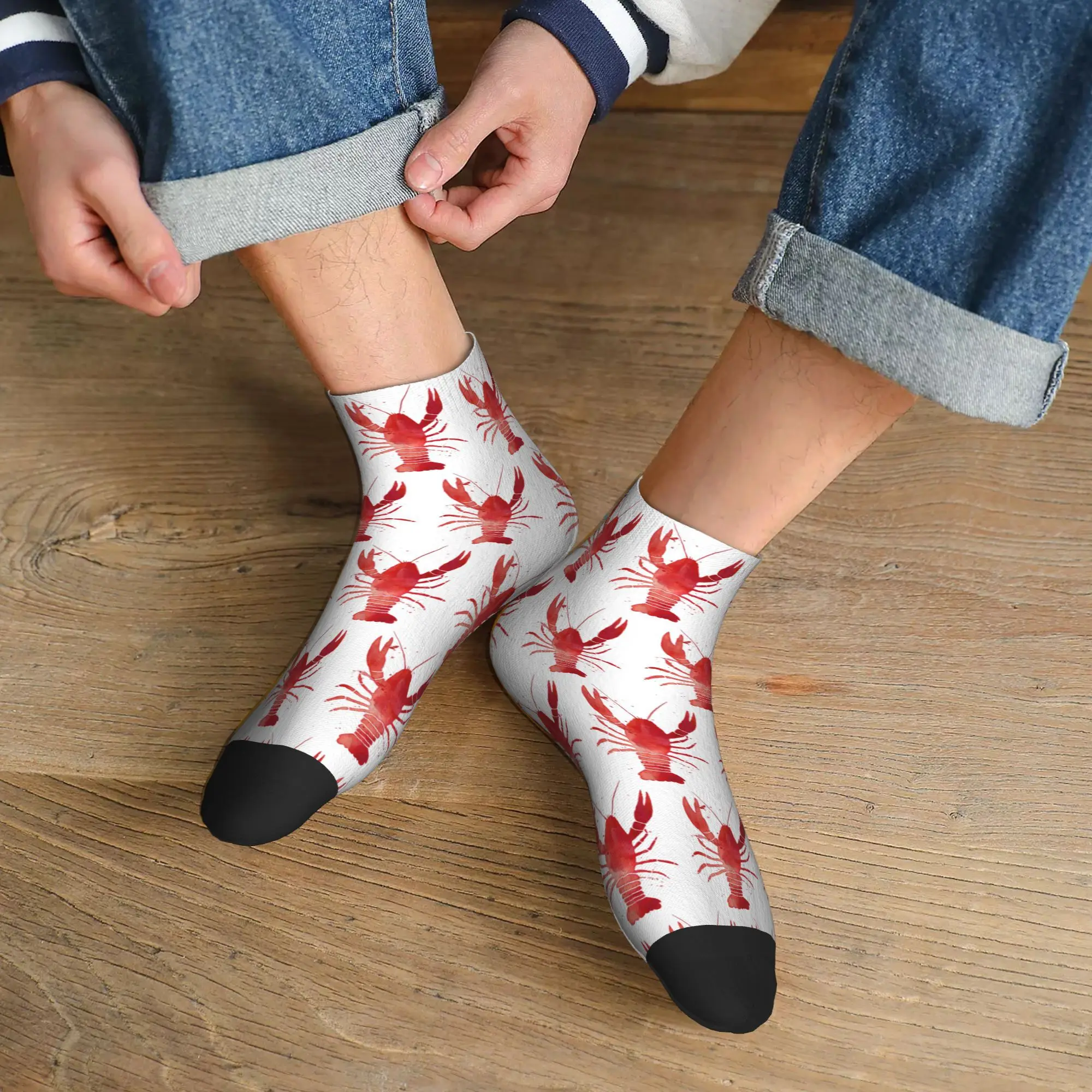

Всесезонные акварельные красные носки с лобстером в стиле Харадзюку, высококачественные носки для экипажа, чулки в стиле хип-хоп для мужчин и женщин, подарки
