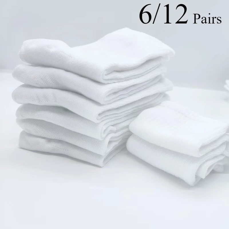 

6/12 Pairs Middle Tube Socks For Men Solid Colour In White and Black Streetwear Harajuku Fashion Breathable and Casual Socks