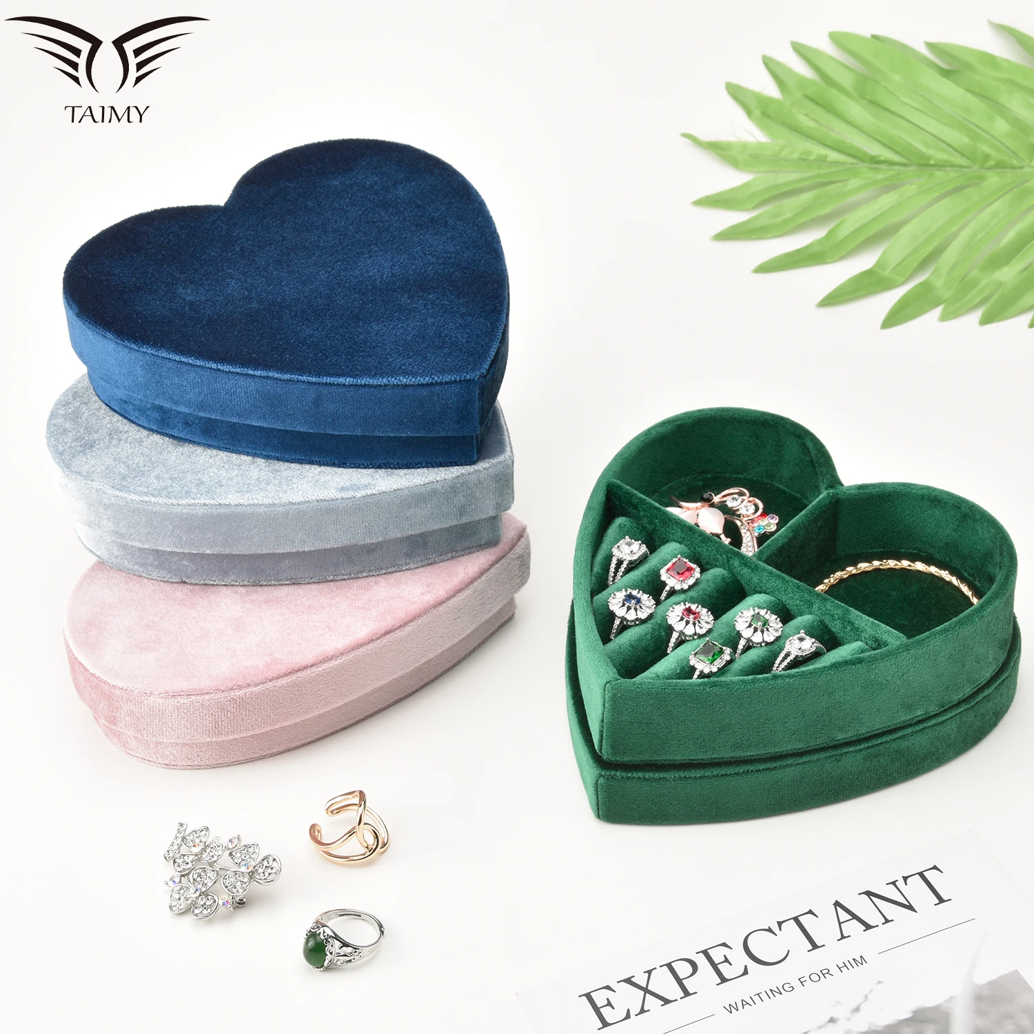 Taimy Fluwelen Hartvormige Ring Ketting Sieraden Doos Organizer Verjaardagen Valentijn Huwelijksgeschenken Love Sieraden Verpakking