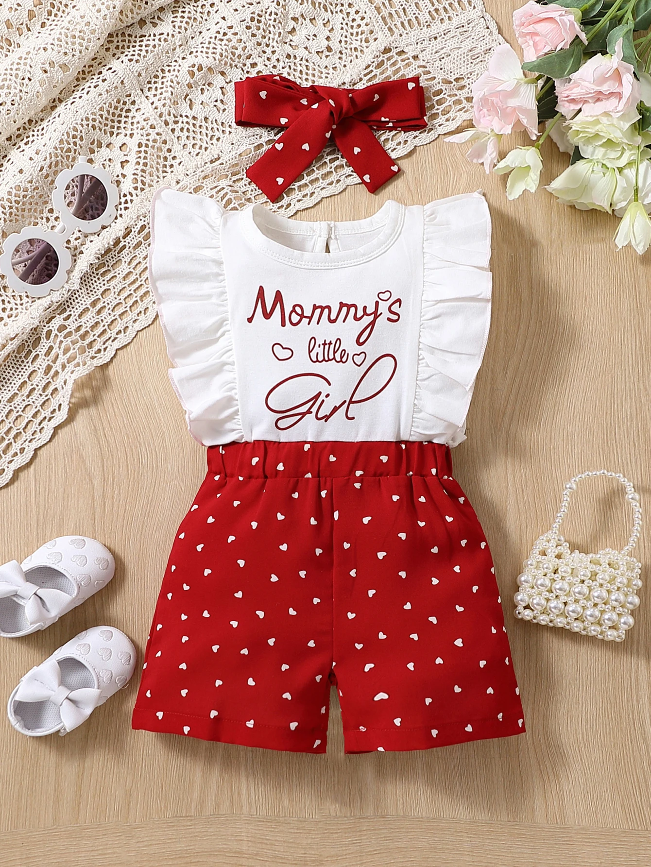 Summer girls' suit baby red polka dot jumpsuit sleeveless + polka dot hair accessories two-piece thin fashion kid clothing