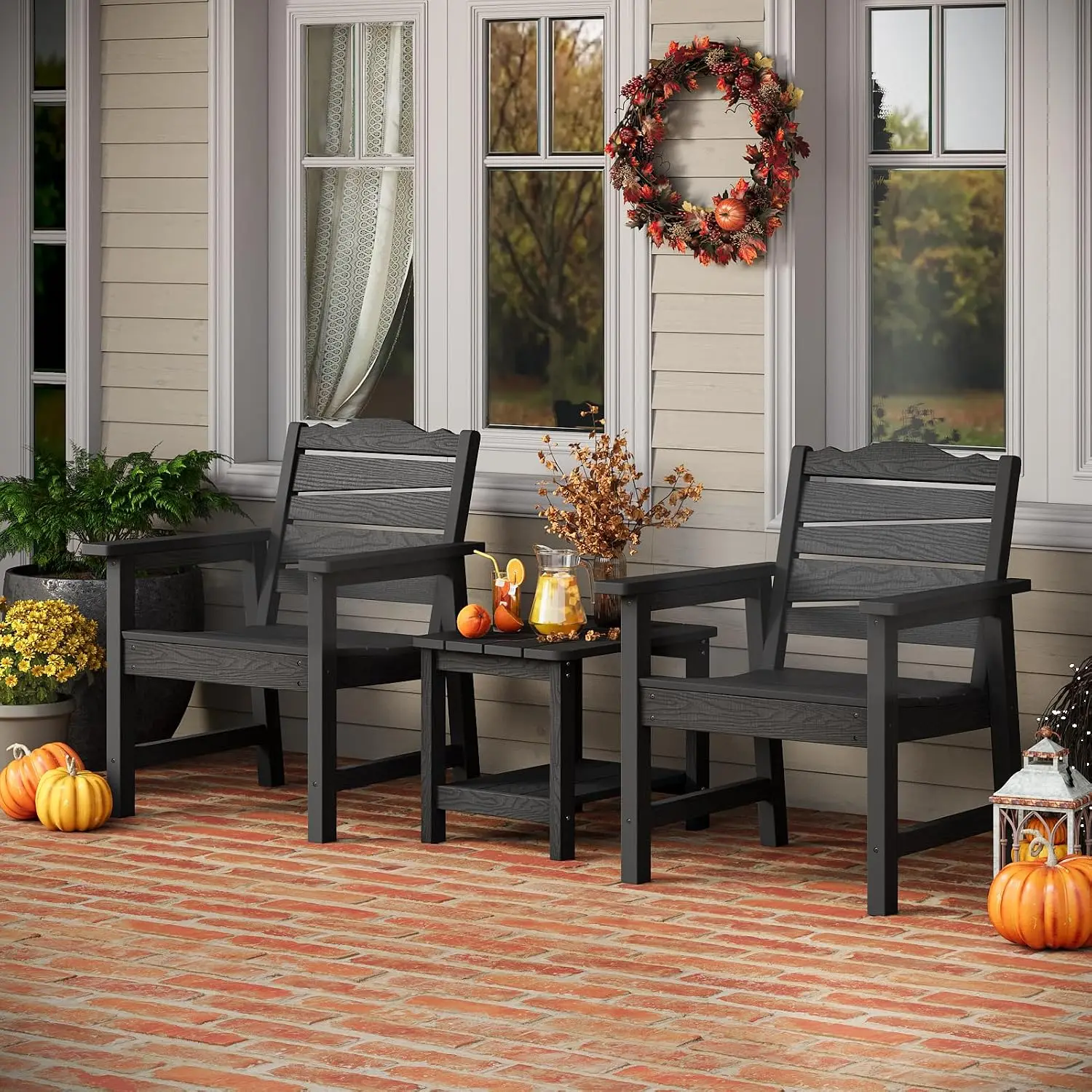 Weatherproof HIPS Patio Conversation Set 3-Piece with Side Table for Garden Porch Lawn Backyard, Customized