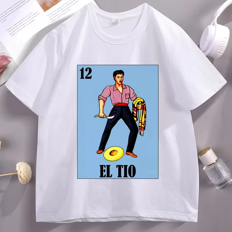 Camiseta gráfica mexicana El Tio Lottery Prank para hombre, camiseta informal de algodón puro de manga corta con cuello redondo, ropa de calle para hombre