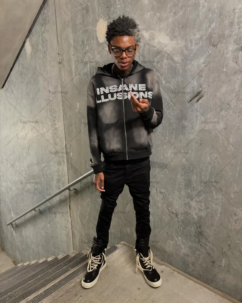 Harajuku Letter Oversized Sweatshirt Hip-hop High Street Trend Streetwear Jacket Men Goth Personality Casual Zipper Hoodie