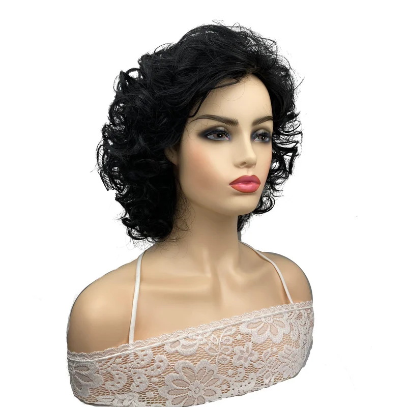 

New Women Wig Wavy Curly Wig Ladies Hair Fluffy Wig Dark Brown Wigs+Wig Cap