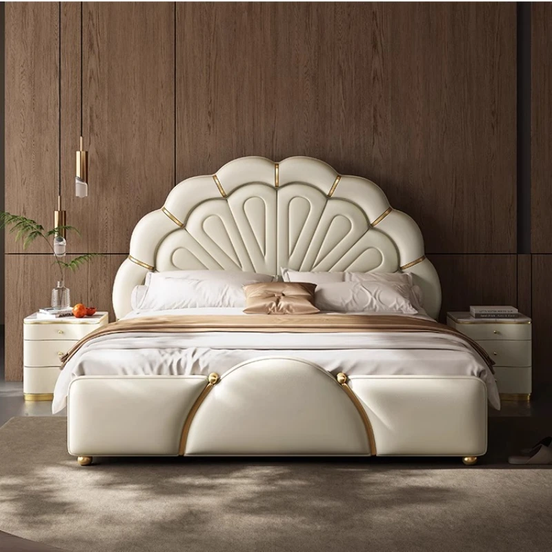 

Luxury Headboard Leather Frame Double Bed Queen Decoration Twin Lit 180X200 Double Bed Wood Modern Furniture