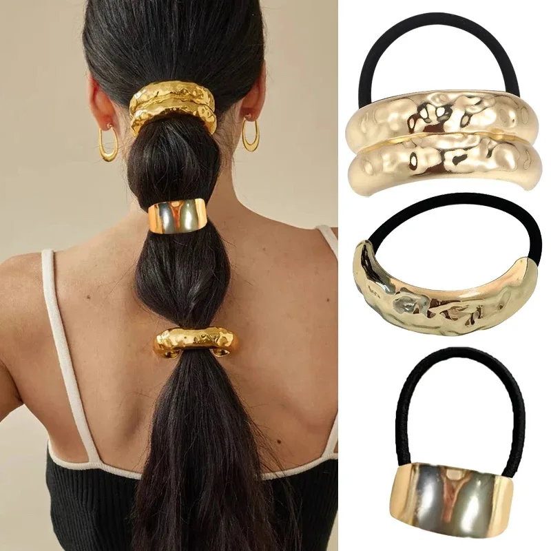 Metal Smooth Hair Rope for Women Retro Elastic Ponytail Rubber Bands Hair Tie Scrunchies Fashion Jewelry Hairwear Accessories