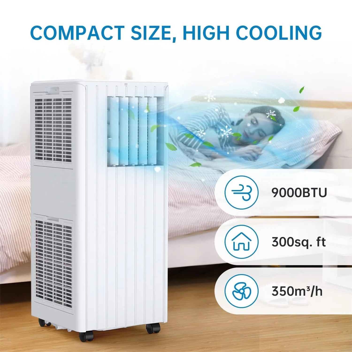Aire acondicionado portátil 9000 BTU/H 3 en 1 aire acondicionado climático móvil con tubo, ventilador, refrigeración, deshumidificación temporizador 24 horas