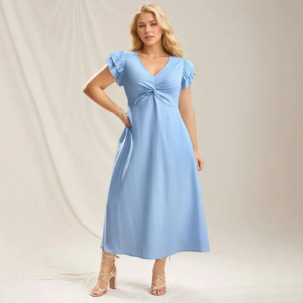 허리 조임, 살 커버, 슬리밍 및 고급 느낌의 롱 스커트 Y2k를 갖춘 대형 여성의 달콤하고 연령 감소 드레스