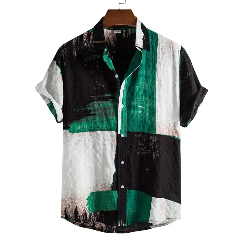 Hawaiiaans Etnisch Feestshirt, Hete Zomersplicing, Heren Shirt Met Korte Mouwen En Enkele Rij Knopen, Los En Casual