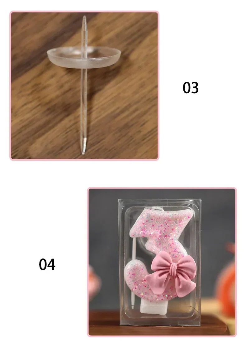 Cute Pink Bow 3D Number Cake Candles for Birthday Party Decorations Birthday Decoration Cake Decorating Tools