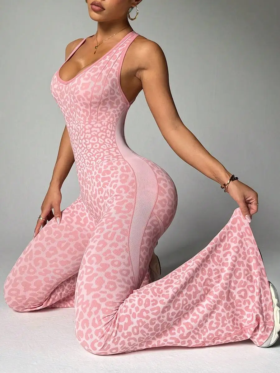 

Leopard Print V-Neck Twist Back Wide Leg Jumpsuit For Women