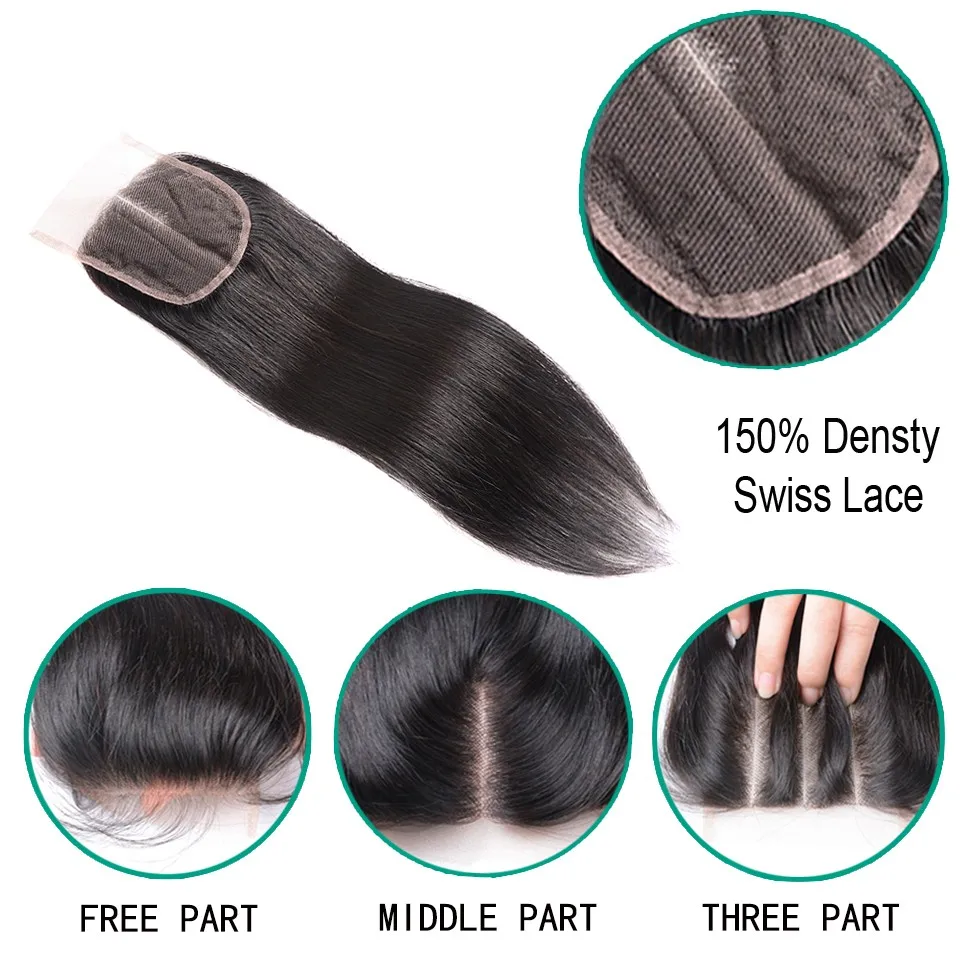 Pre Plucked Swiss 4x4 Lace Closure Straight Remy Brazilian Human Hair Hand-tied 4x4 Closure  Natural Color Hair Extension Bling