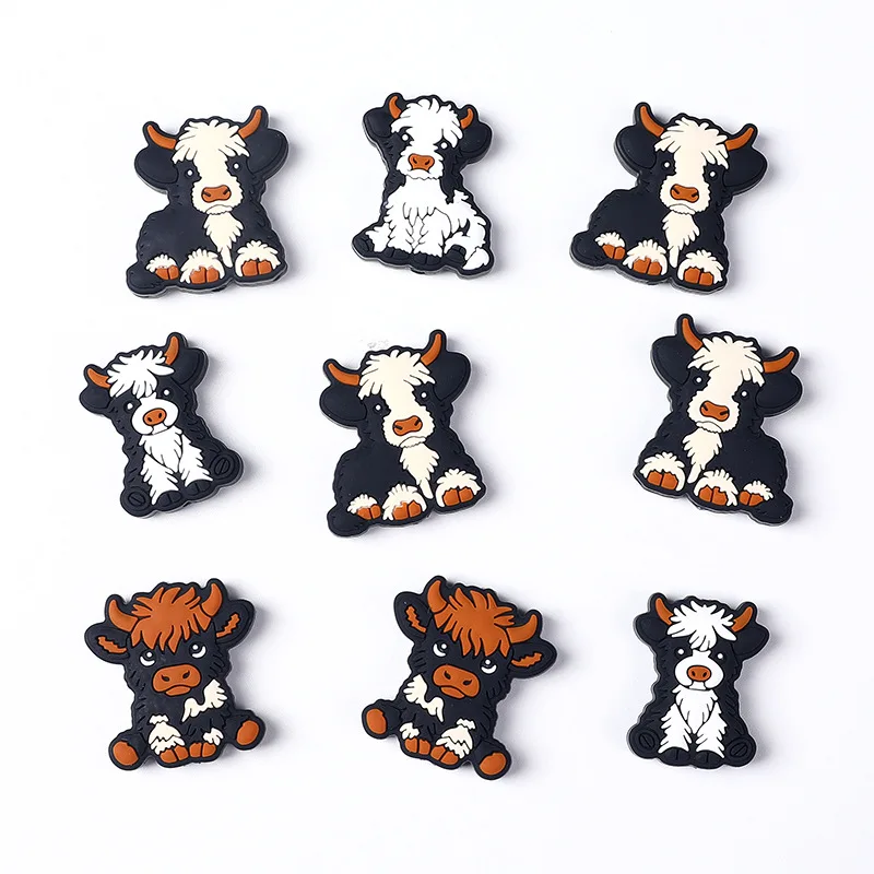 8Pcs Highland Cow Silicone Beads Baby Teether Beads For DIY Pacifier Chains Necklaces Bracelets Jewelry Making Accessories