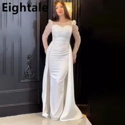 Eightale 2024 White Floor Length Evening Dresses For Wedding Party Long Sleeve Sequined Formal Prom Dress Dubai Party Gown