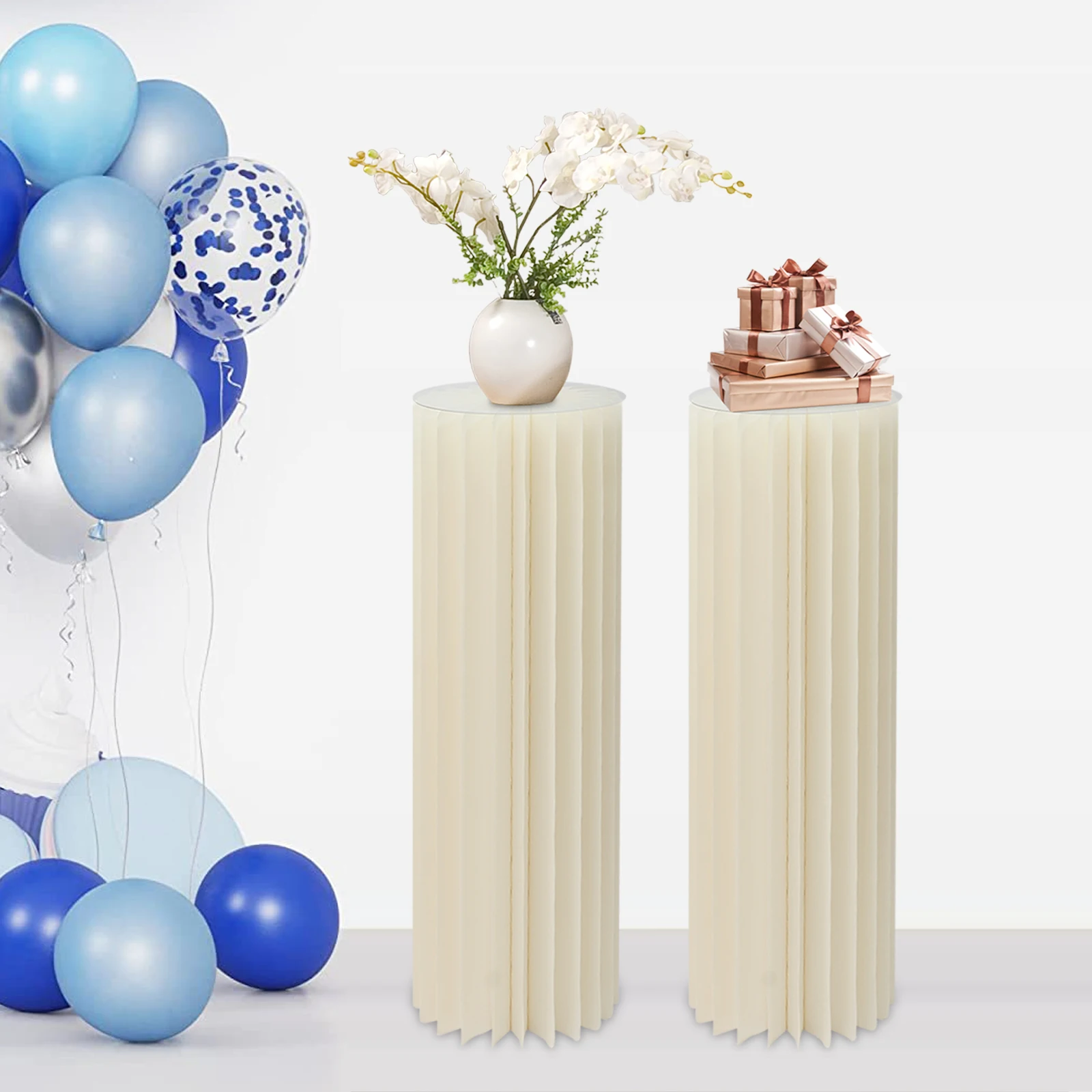 2PCS Wedding Party Flower Stand Cylinder Foldable Cardboard Centerpiece Dessert Table Columns Display Stand with PVC Board 100cm