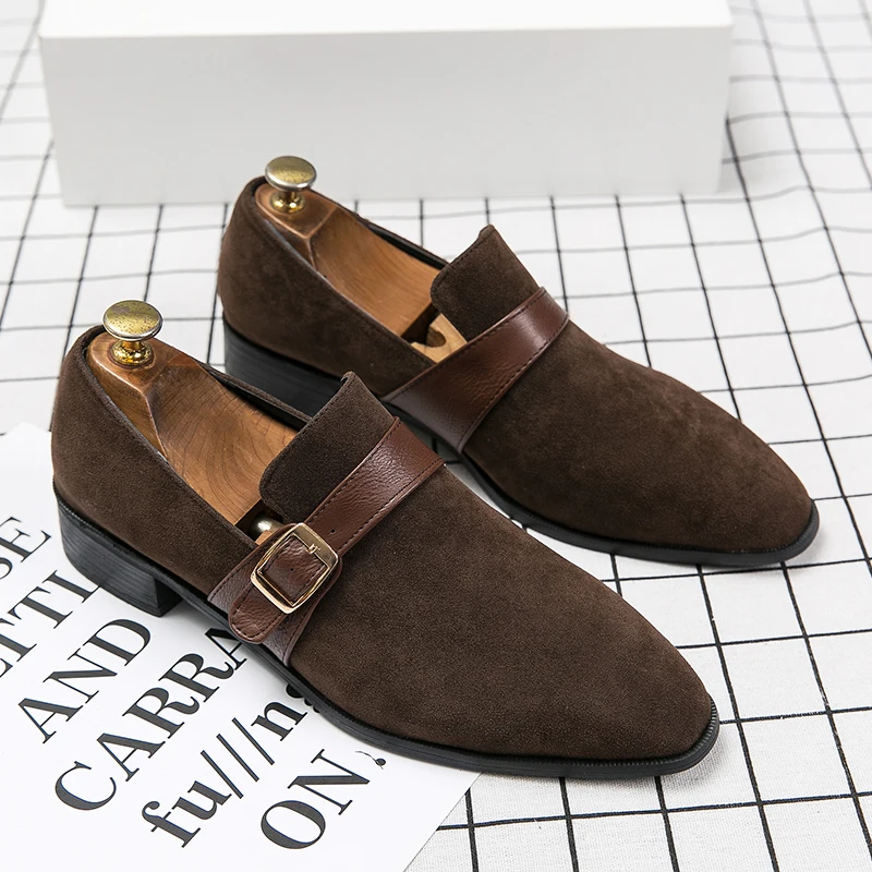 Suede Leather Designer Fashion Men\'s Buckle Dress Male Flats Wedding Driving Party Loafers Casual Office Shoes for Men Footwear