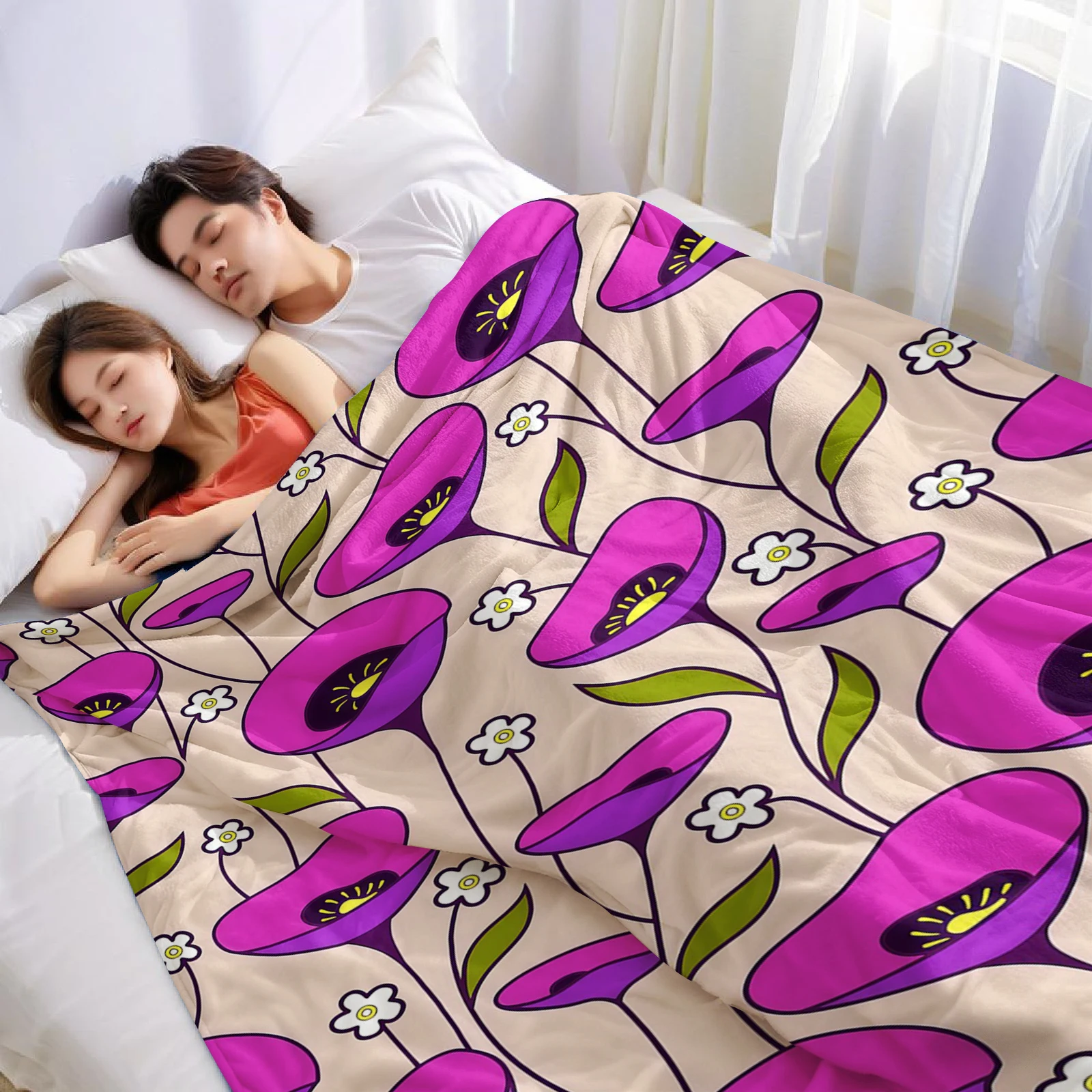 Magenta Poppy Lightweight Microfiber Soft Christmas Fleece Blanket Warm Cozy Throw for Bed Sofa Office Travel All Season